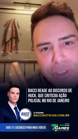 O Bacci respondendo ao Luciano Huck, a respeito do comentário do apresentador deixado no final do #DomingaoComHuck. O comentário foi a respeito da operação ocorrida na cidade do Rio de Janeiro.