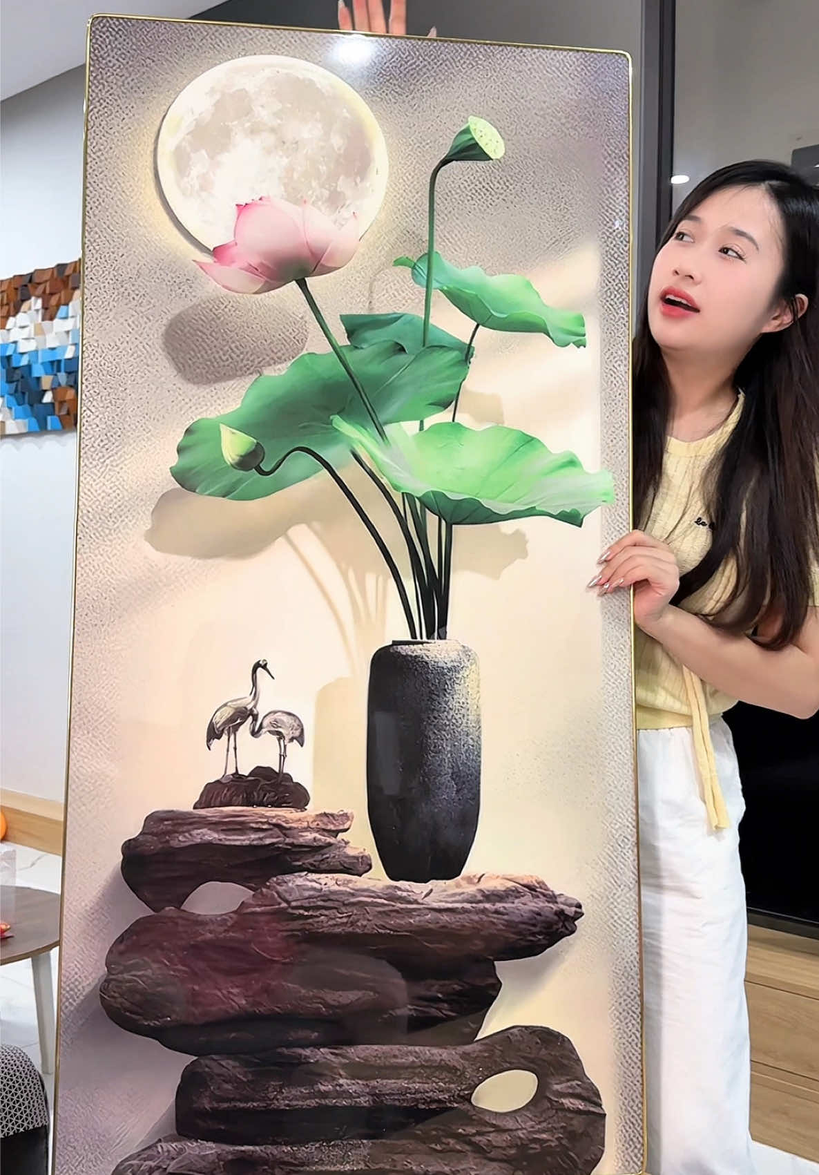 Tranh treo tường hoa sen vàng decor trang trí #tranhtreotuong #tranhdecor #tranhtrangtri 