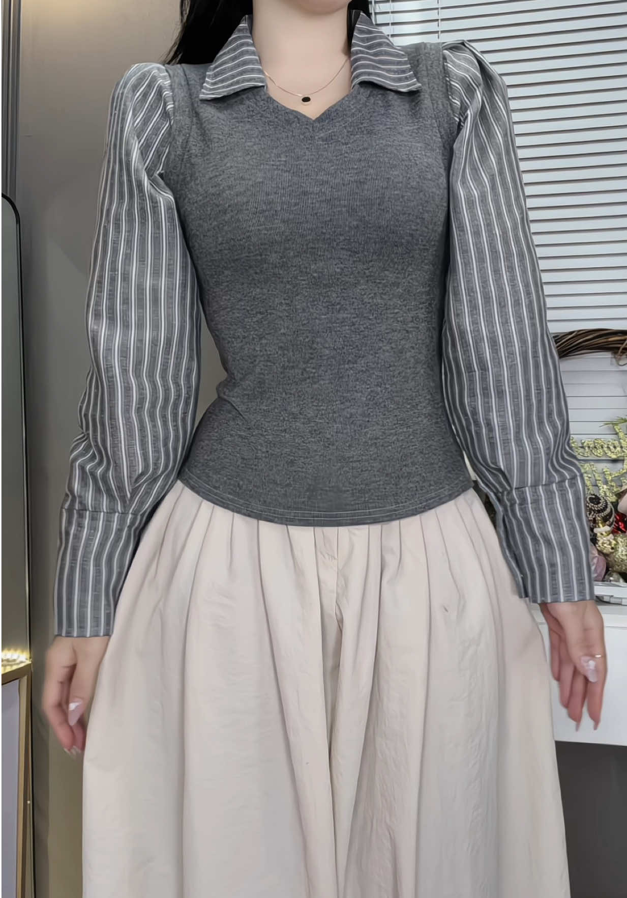 Áo gile phối somi tôn dáng 2 trong 1 #xuhuong #áo #thoitrangnu 