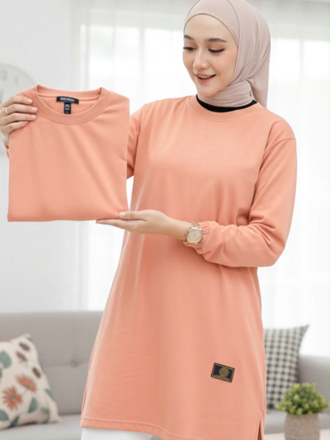 Kaos Tunik Polos Wanita Lengan Panjang Warna Terracota #kaostunikpolos