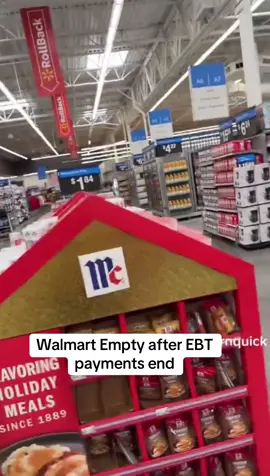 Walmart empty after EBT payments end. Amazon and Walmart are two of biggest beneficiaries of SNAP benefits. Almost 42 million Americans are on food assistance, not a healthy economy. 