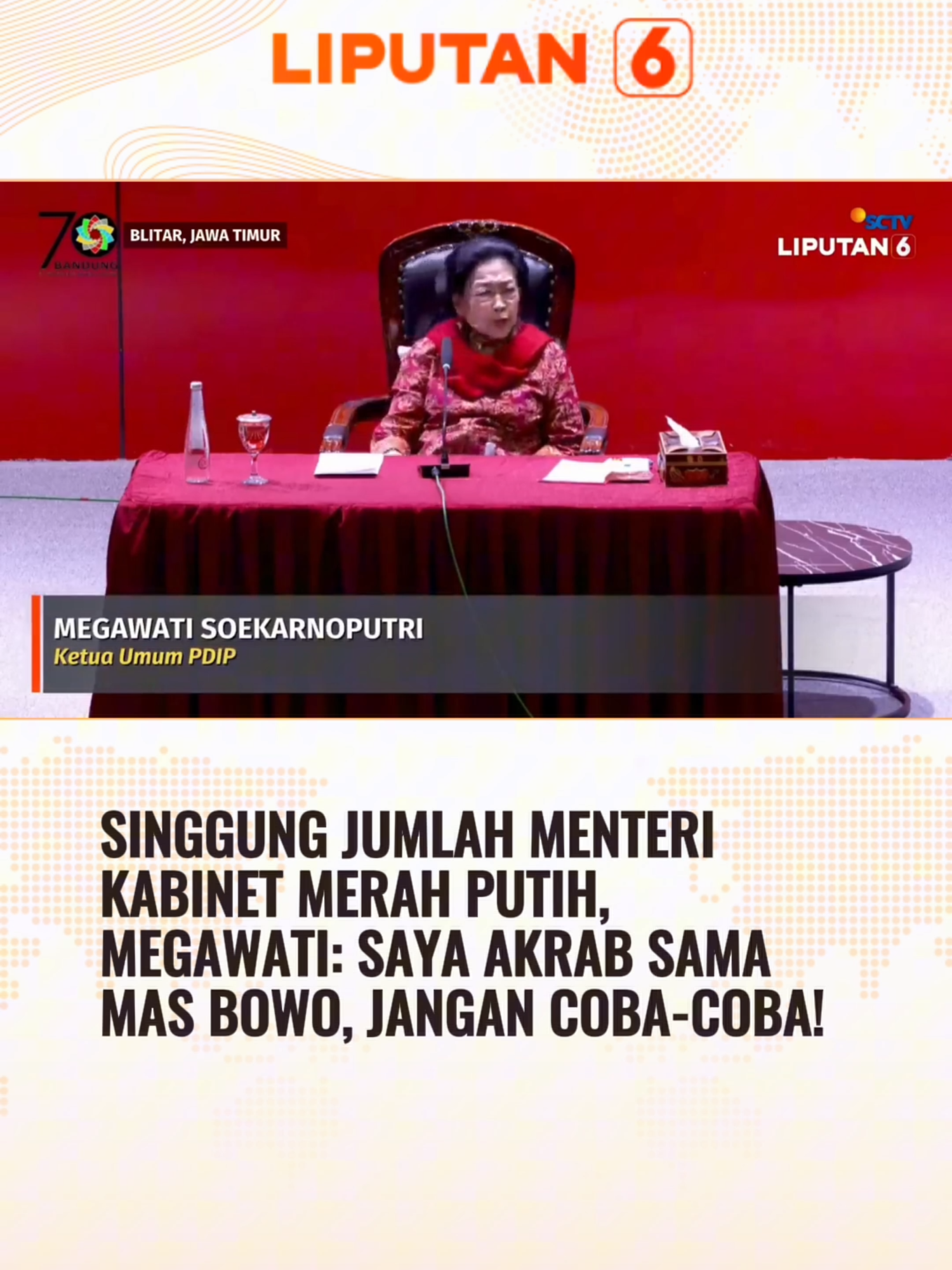 Ketua Umum PDI Perjuangan sekaligus Presiden ke-5 RI Megawati Soekarnoputri mengungkap hubungannya dengan Presiden Prabowo Subianto saat ini. Megawati menegaskan bahwa dirinya dan Prabowo akrab. #newssctv #liputan6sctv #liputan6 #megawati #megawatisoekarnoputri #pdip #prabowo #longervideos #beritatiktok #trending #foryourpages #foryourinformation
