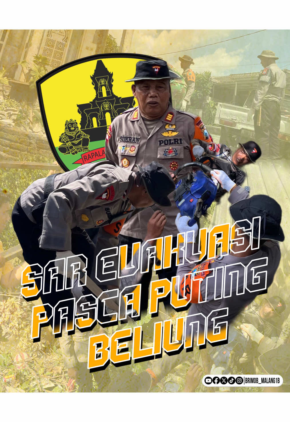 Senin, 3 November 2025 Tim SAR Brimob Batalyon B Pelopor Melaksanakan Penanganan SAR Pasca Terjadinya Puting Beliung di Desa Sumbersekar, Kec. Dau, Kab. Malang . Tim SAR Brimob melaksanakan evakuasi bersama berbagai instansi terkait untuk membantu masyarakat yang terdampak bencana, menunjukkan sinergi, kepedulian, serta respon cepat dalam menjaga keselamatan warga. . Brimob Presisi untuk Masyarakat Brimob untuk Nusa dan Bangsa🇮🇩 . @brimob_id  @PID Brimob Jatim  #brimobmalang #brimob #brimobpolri #brimob_id #brimobuntuknusadanbangsa🇮🇩