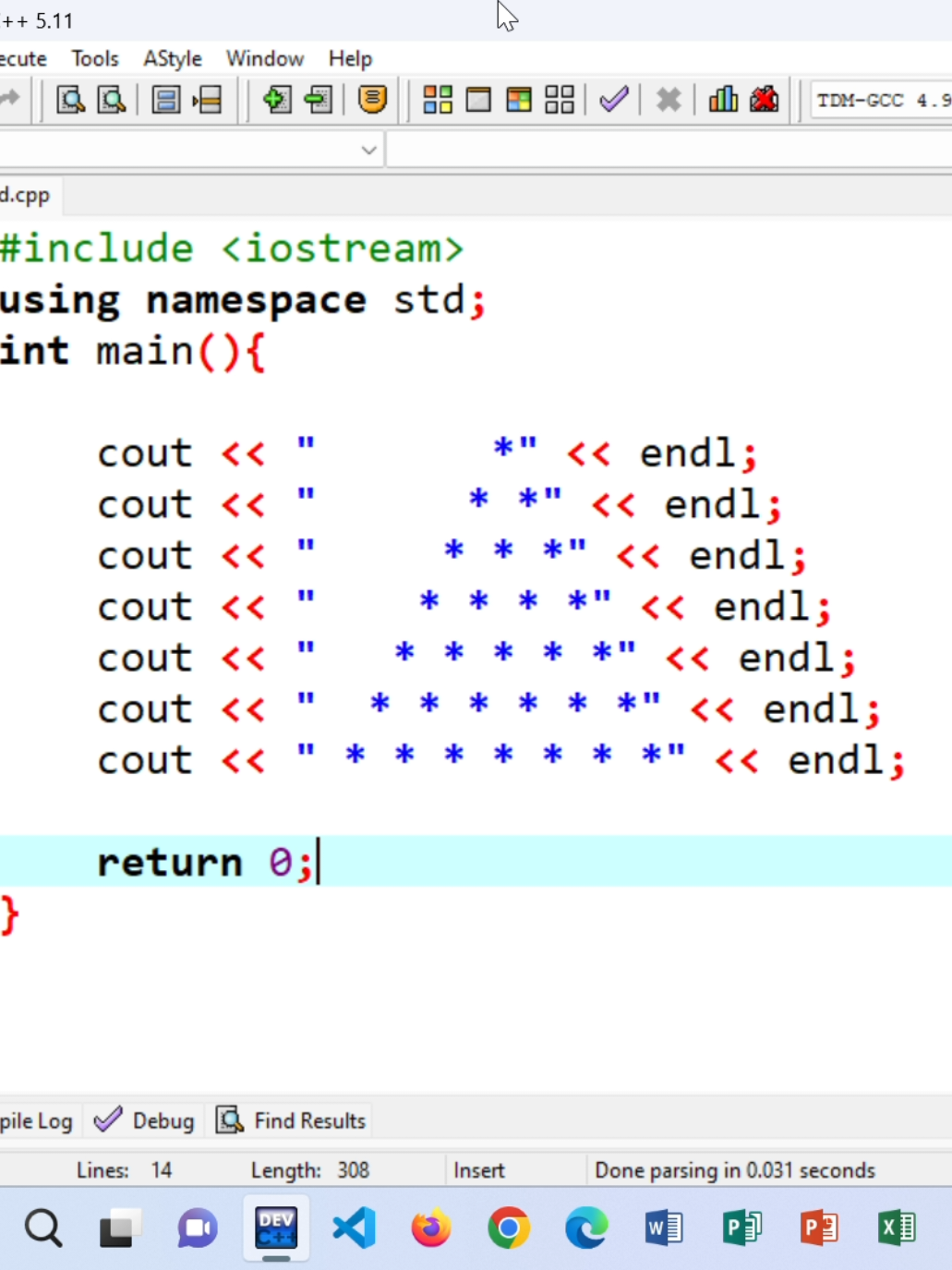 #foryoupage #viraltiktok #Relatabel #TechHumor #codinglife  I made my own pyramid in a simple way for beginners 😂😂😂. Simple way to create a pyramid in C++ instead of using :  <iostream> using namespace std; int main(){     int n=5;     for(int i=1;i<=n;i++){         for(int s=i;s<n;s++) cout<<