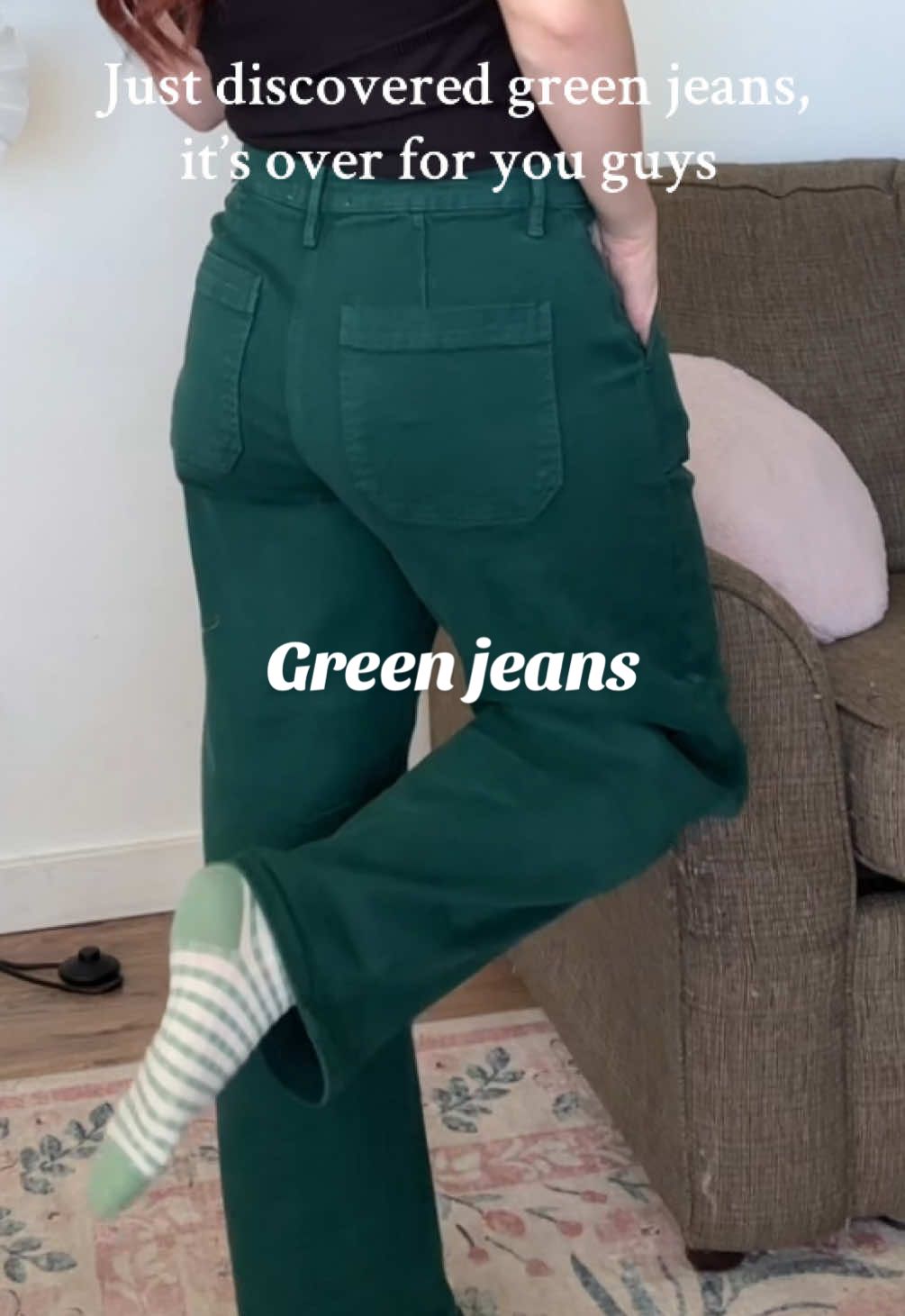 Jk we’re all baddies 💅🏻 #greenjeans #momoutfit 