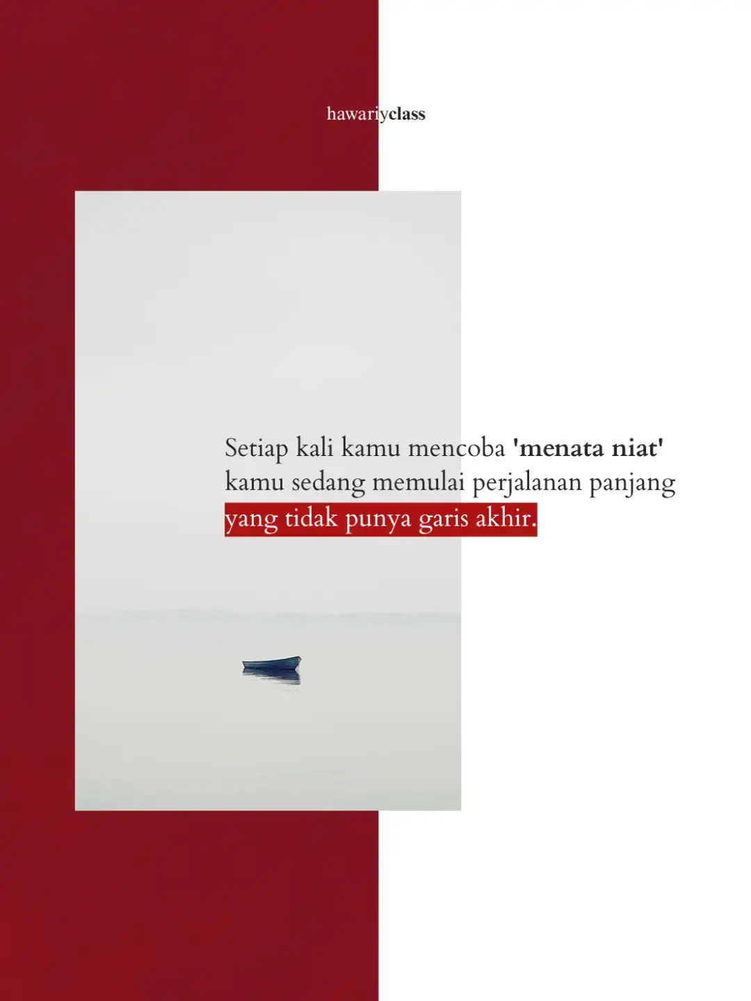 Menata niat bukan soal berapa kali kita mulai, tapi seberapa sering kita mau kembali  setiap kali niat itu bergeser. Karena hati nggak pernah benar-benar tenang, ia selalu berubah, selalu butuh diarahkan lagi—menuju Dia yang jadi tujuan awal dari semua langkah ini.  #hawariyclass #RuangKitaBertumbuh 🌱