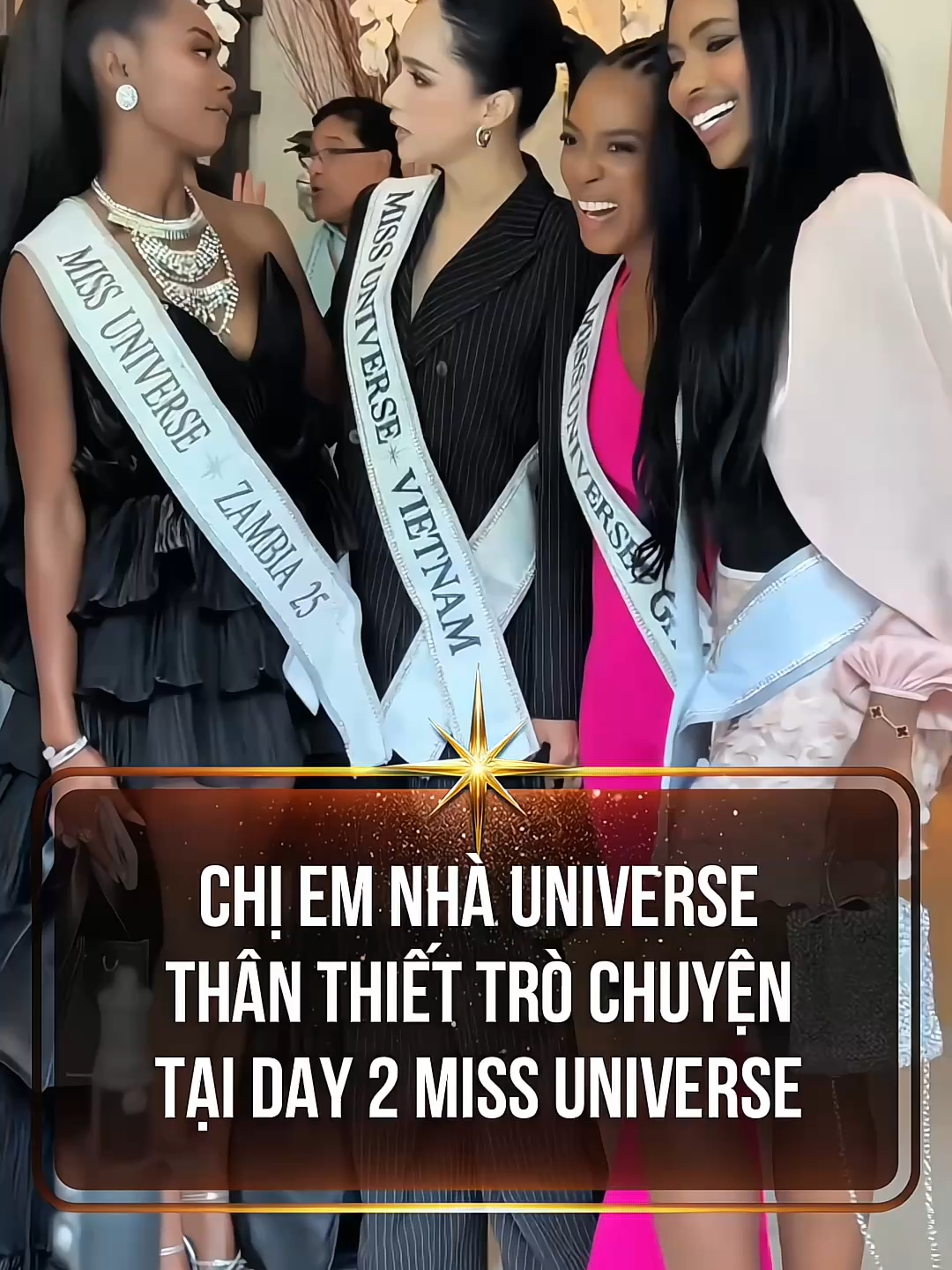 Chị em nhà Universe thân thiết trò chuyện tại ngày thứ 2 Miss Universe #The74thMissUniverse #MissUniverse #MissUniverseVietnam #MUVN2025 #HuongGiang