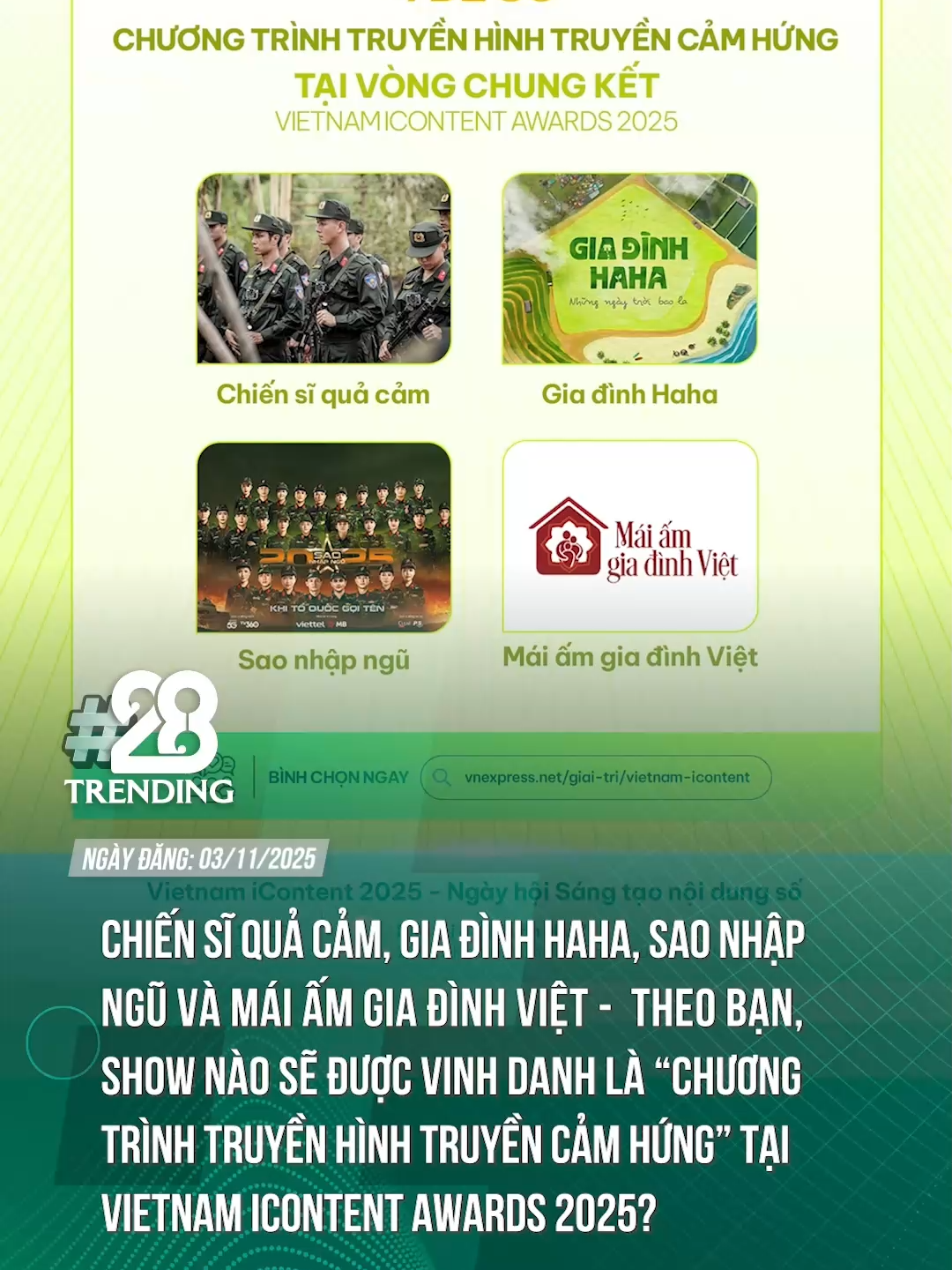 THEO BẠN, SHOW NÀO SẼ ĐƯỢC VINH DANH 