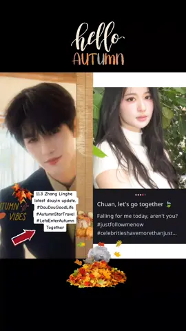 ZLH : Let's enter autumn together🍃 (Douyin) WCR: Let's go together🍃( Xhs) Me: Why these two gives me an autumn vibes 🍃😊 #sweetautumn🍃👩‍❤️‍💋‍👨  #wangchuran #王楚然  #zhanglinghe #张凌赫 