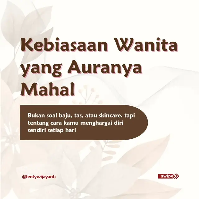 Aura mahal itu nggak bisa dibeli. Itu muncul dari perempuan yang tenang, sadar nilai dirinya, dan nggak lagi sibuk cari validasi orang lain 💫 Semakin kamu kenal dirimu, semakin mahal energimu. ✨ Be the woman who doesn’t chase — she attracts. 💌 Save kalau kamu juga lagi upgrade aura dari dalam. #momlife #fyp #tiktok #trending #positivevibes 