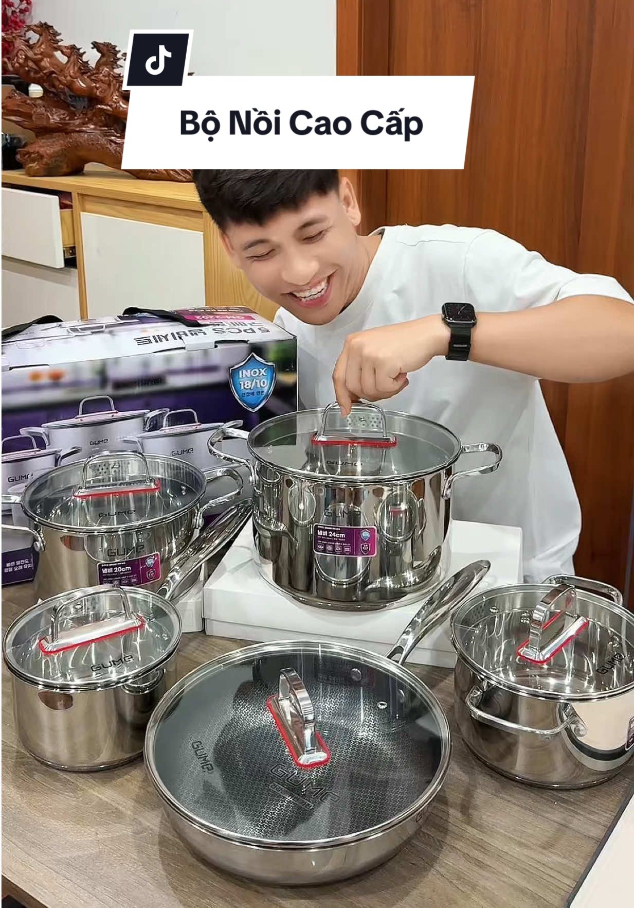 BỘ NỒI INOX 5 MÓN CAO CẤP GUME (tặng thớt Gume) #haohomhinh #bonoigume 