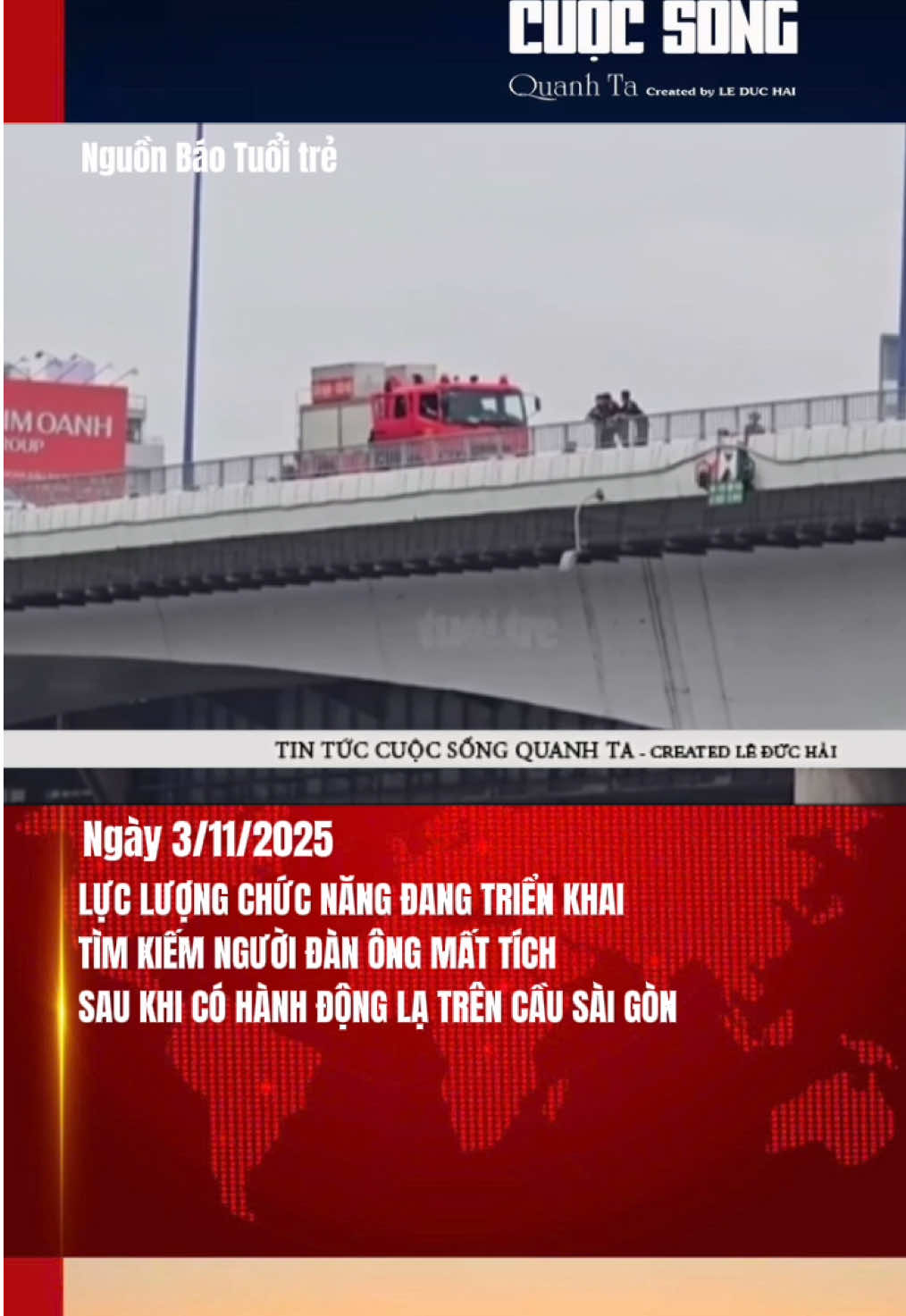 Đến 13h ngày 3-11, lực lượng chức năng phường Thạnh Mỹ Tây vẫn đang phối hợp Phòng Cảnh sát phòng cháy chữa cháy và cứu nạn cứu hộ Công an TP.HCM lặn tìm một tài xế taxi công nghệ có hành động lạ rồi mất tích ở Cầu Sài Gòn. Mọi có thông tin gì về vụ việc để lại thông tin comment nhé. #tintuc #cuocsongquanhta #causaigon #tphcm #vinfast 