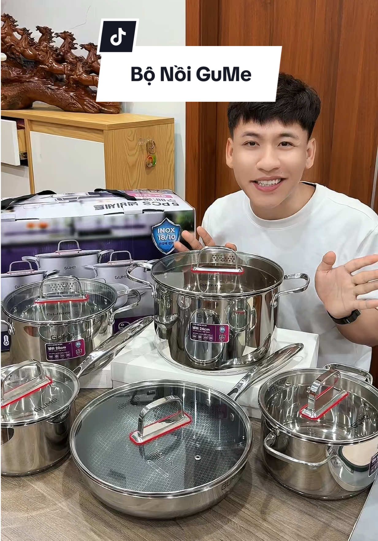 Bộ nồi Gume cao cấp 5 món (tặng kèm thớt) #haohomhinh #bonoiinox 