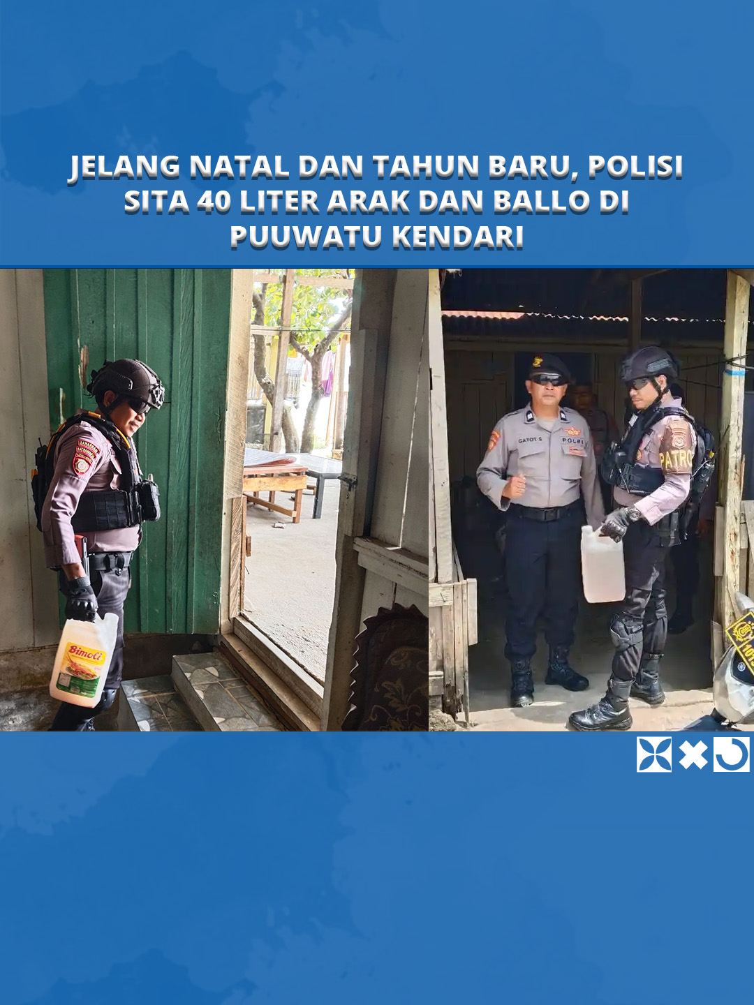 Polresta Kendari Sita 40 Liter Arak di Puuwatu, Operasi Sikat Anoa Jelang Natal dan Tahun Baru 2026 TRIBUNNEWSSULTRA.COM, KENDARI - Kepolisian Resor Kota (Polresta) Kendari menyita puluhan liter minuman keras (miras) dalam Operasi Sikat Anoa 2025. Operasi tersebut digelar sejak 31 Oktober hingga 13 November 2025, sebagai upaya cipta kondisi menjelang perayaan Natal dan Tahun Baru 2026. Kepala Kepolisian Resor Kota atau Kapolresta Kendari, Kombes Pol Edwin Louis Sengka, melalui Kasi Humas IPTU Hariddin, menerangkan pihaknya mendapatkan laporan masyarakat terkait peredaran miras yang kerap mengganggu keamanan dan ketertiban masyarakat. #nataldantahunbaru #polisi #sita #minumankeras #kendari #tribunnewssultra Program: Tribun Update Video Editor: Wa Ode Ria Ika Hasana Sumber: La Ode Ahlun Wahid Uploader: