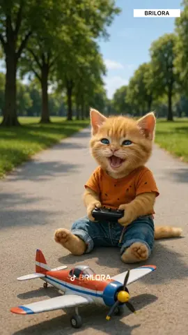 Rich Kitten breaks Poor Kitten’s plane, but later Poor Kitten builds his own to fly high  #BRILORA #ai #aicat #poorcat #sadcat