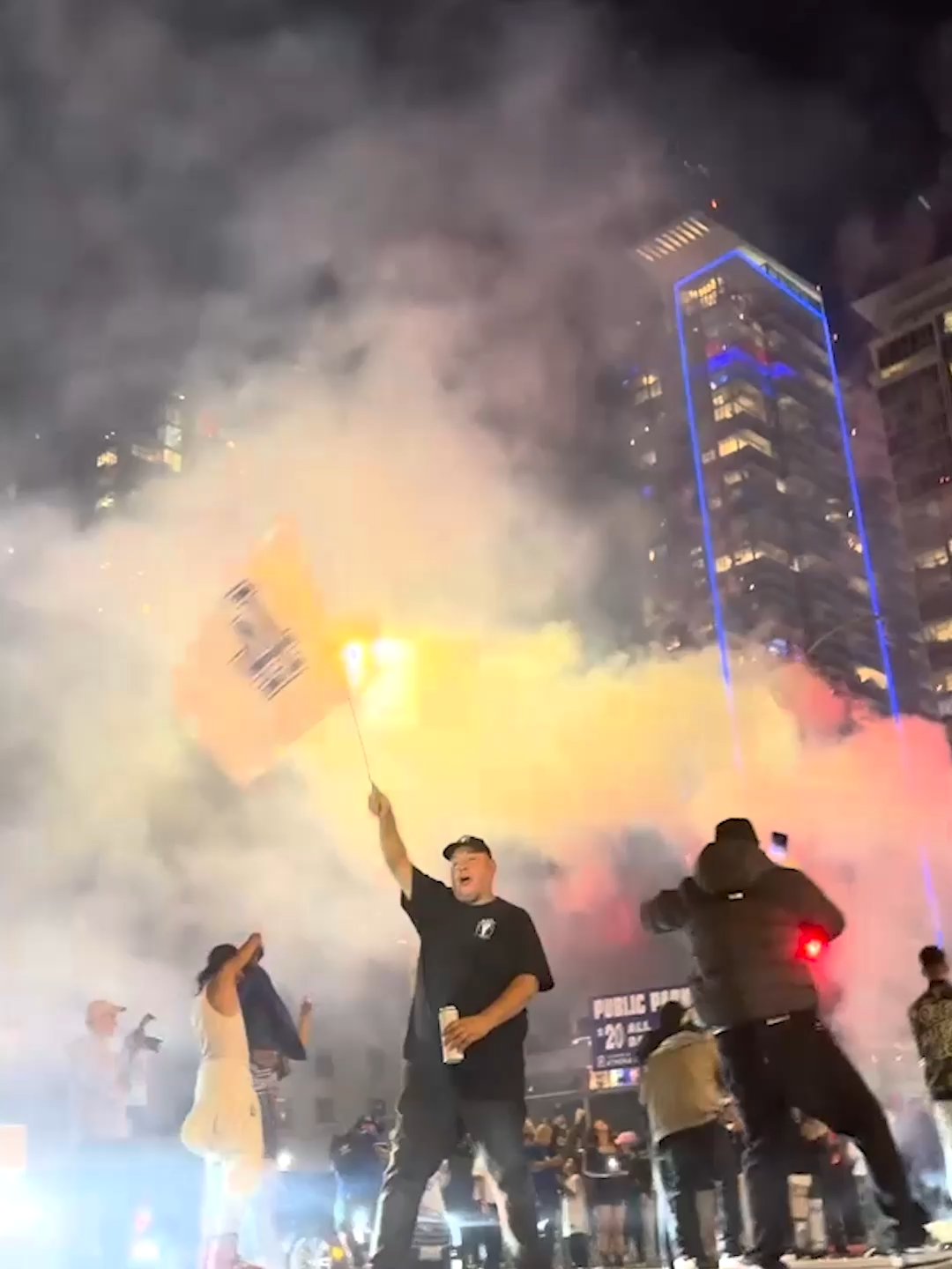 Celebrating fans took to the streets in Los Angeles on Saturday night as the Dodgers won their second consecutive World Series.#abcnews #news #dodgers #baseball
