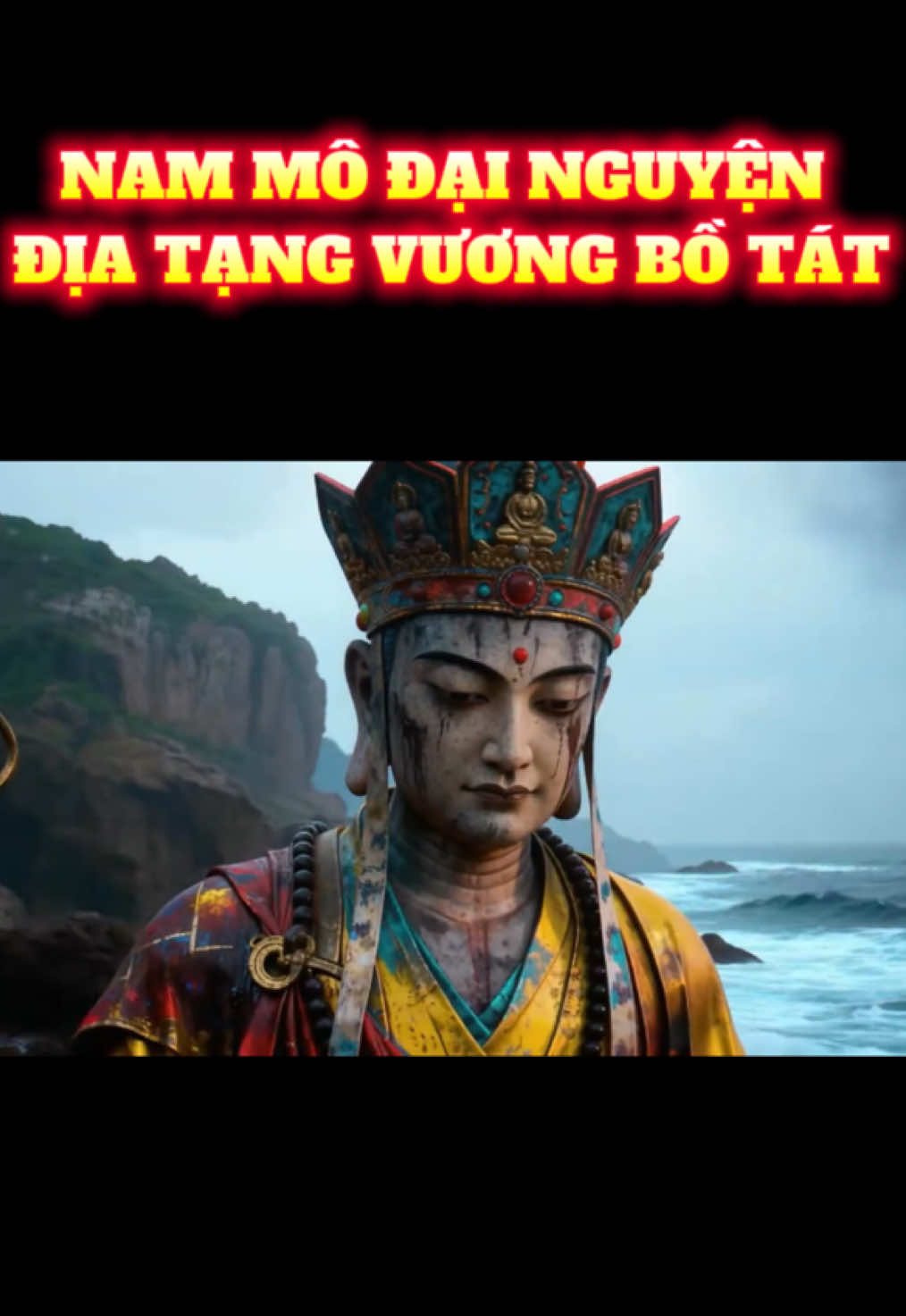 Bồ tát Địa Tạng, với lòng từ bi trong lòng, đã nguyện không thành Phật cho đến khi địa ngục được dọn sạch; con đường đến Phật quả là vô biên, và chỉ bằng cách giải thoát tất cả chúng sinh, người mới có thể đạt được Bồ đề. #địatangvuongbotat 