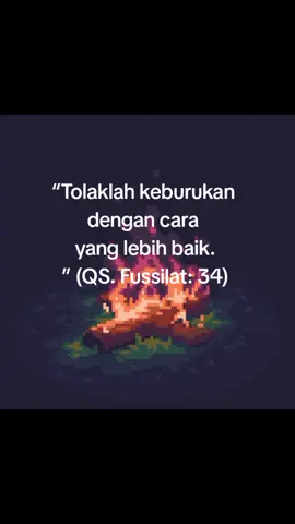 Ayat ini menganjurkan untuk membalas perlakuan buruk dengan kebaikan, kesabaran, dan pemaafan, sehingga musuh bisa berubah menjadi teman yang setia.  Tidak ada perbandingan antara kebaikan dan kejahatan: Ayat ini menegaskan perbedaan mendasar antara keduanya dan bahwa memperlakukan keburukan dengan cara yang buruk adalah keliru. Balas keburukan dengan kebaikan: Cara terbaik untuk menolak kejahatan adalah dengan meresponsnya dengan perbuatan baik, seperti sabar saat marah atau pemaaf saat dijahati. Musuh bisa menjadi teman: Dengan melakukan ini, permusuhan yang ada bisa berubah menjadi persahabatan yang tulus dan kuat. Kebaikan ini tidak mudah dicapai: Untuk bisa mengamalkan ayat ini, diperlukan kesabaran yang luar biasa dan keberuntungan yang besar, karena ini adalah sifat yang mulia. Contoh dalam kehidupan: Teladan dari ayat ini adalah kisah Nabi Muhammad SAW yang membalas keburukan wanita tua yang sering meludahinya dengan senyuman, hingga akhirnya wanita tersebut masuk Islam setelah dijenguk saat sakit.  #xyzbca #quotesislam #pixelart #foryou #quotes 