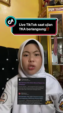 Update terbaru yg dikutip dari website resmi kemendikdasmen.go.id — terkait video peserta yang melakukan siaran langsung saat pelaksanaan TKA, Kemendikdasmen saat ini sedang menindaklanjuti laporan tersebut berkoordinasi dengan dinas pendidikan provinsi dan kanwil kemenag serta tim pelaksana dan pengawas ujian di lapangan. Adapun kekhawatiran peserta hari ke-1 yang merasa dirugikan dengan beredarnya rekaman soal ujian, Toni memastikan bahwa setiap sesi pada setiap wilayah memiliki variasi soal yang berbeda, sehingga tidak ada peserta yang diuntungkan dari tindakan tersebut… #tka #haripertama #teskemampuanakademik #viral #foryoupage 