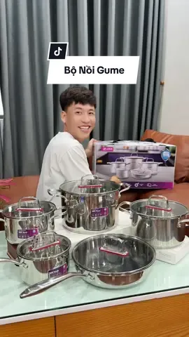 Bộ nồi gume cao cấp 5 món (tặng kèm thớt Gume) #haohomhinh #bonoiinox 