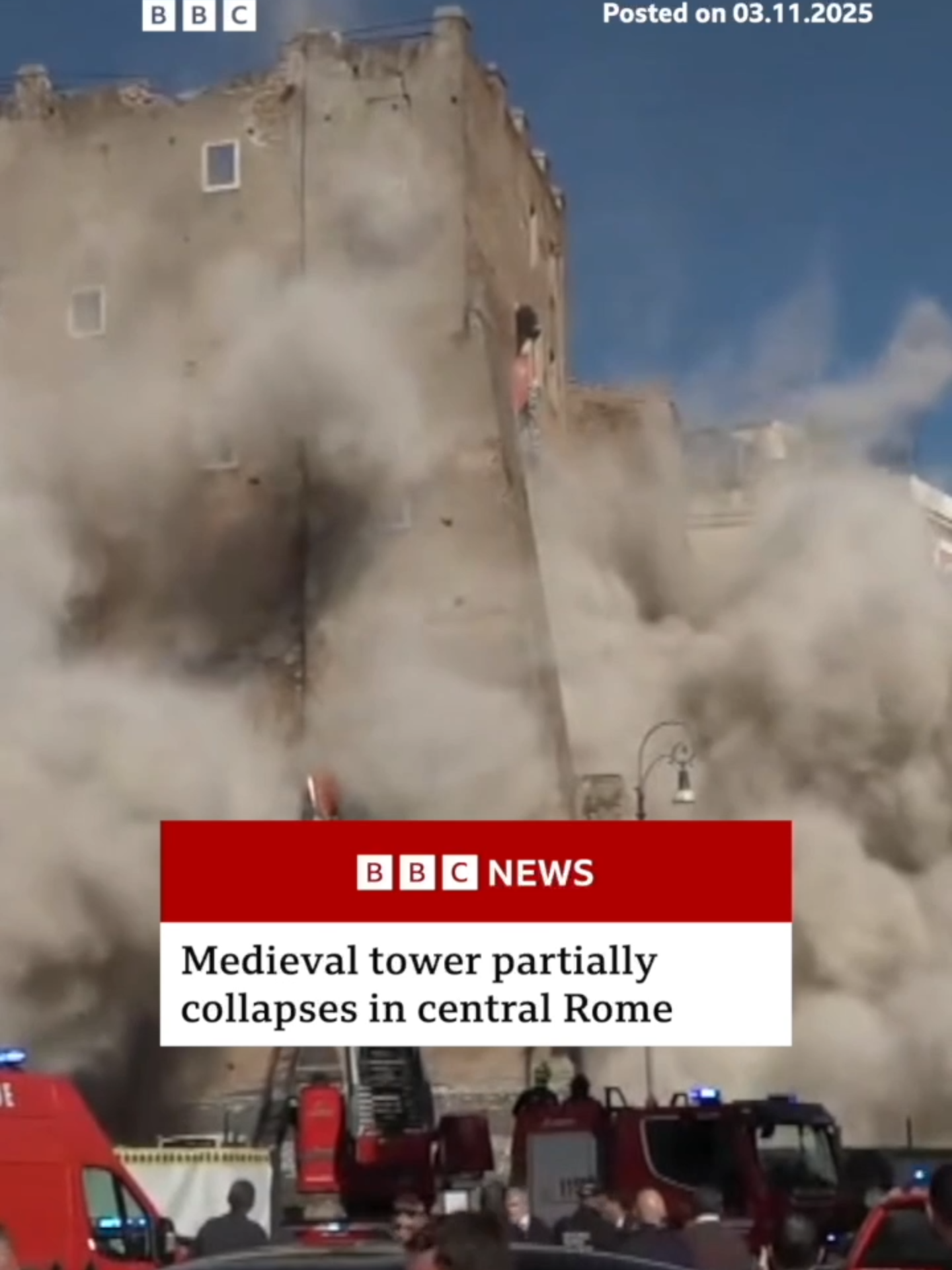One worker was seriously injured after the partial collapse of the Torre dei Conti near the Colosseum in central Rome, Italian media reported. #Rome #TorredeiConti #Italy #WorldNews #BBCNews