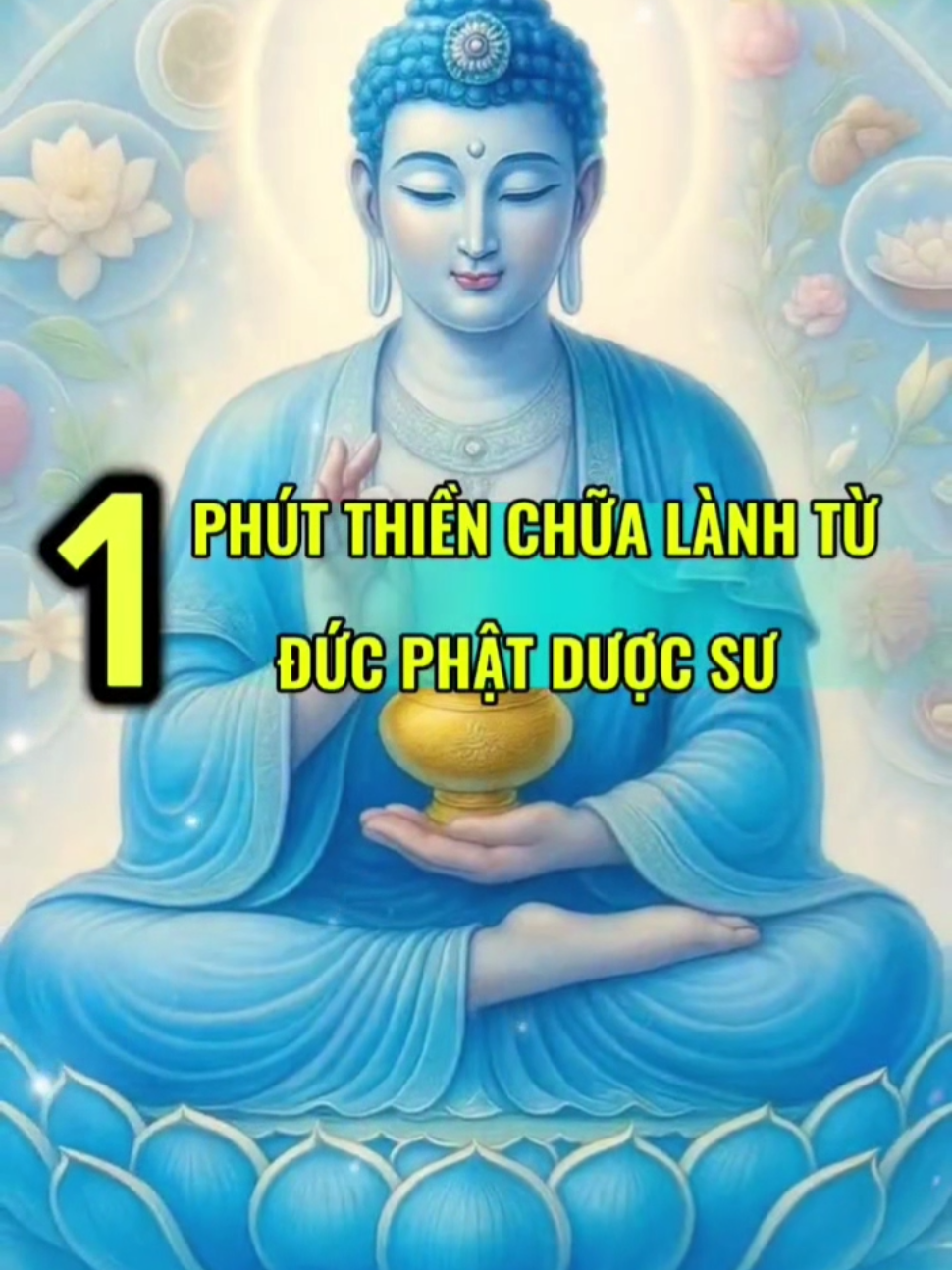 Hãy dành một phút để kết nối năng lượng chữa lành từ Đức Phật Dược Sư – ánh sáng xanh Lưu Ly tỏa vào từng tế bào cơ thể, xoa dịu mệt mỏi, đau nhức và lo âu.  Nhắm mắt, đặt tay lên vùng cơ thể cần chữa lành và thầm niệm: 