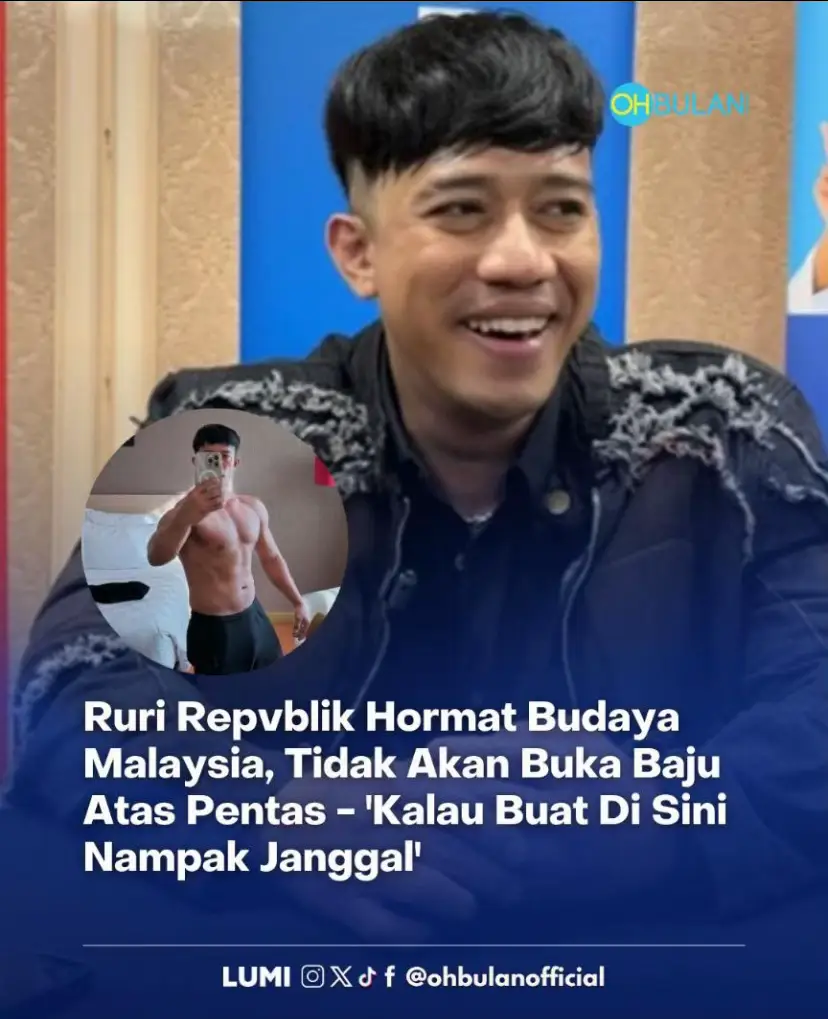 Penyanyi Indonesia, Ruri Repvblik memilih untuk menghormati budaya Malaysia dengan tidak membuka baju sesuka hati di khalayak umum ketika melakukan persembahan #ohbulan #kinitrending #rurirepvblik 