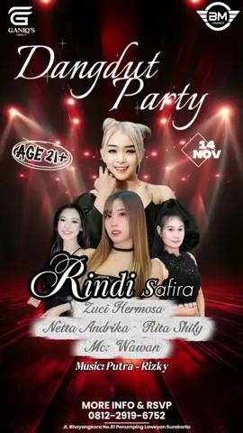 Jumat, 14 November 2025 Dangdut Party Ada si cantik @rindisafiraofficial @zuci.hermosa   yang bakal menghibur kalian 💃 Jangan lewatkan keseruannya guys 💃 Buruan reservasi sebelum kehabisa table ya guys 🍻 Come and join with us Get fun and chill together  BM LOUNGE AND KARAOKE Jl. Bhayangkara No.8, Penumping, Kec.Laweyan, Surakarta Operating Hours LOUNGE : 21.00 - Close Operating Hours KARAOKE : 19.00 - Close RESERVASI NOW !!! Reservasi & table contact us at : RSVP : WA (0812-2919-6752) #NeverStopFlowing #jammalamparty  #djlifestyle  #party  #openingparty  #clubmalam  #club  #dugem  #solobaru  #surakarta  #solo  #solohits #soloparty 