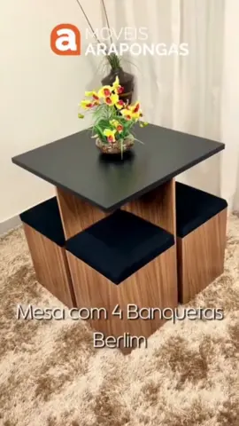 🍽️ Mesa com 4 Banquetas Berlim da Móveis Arapongas combina design moderno, praticidade e elegância   Com acabamento em boreal e preto fosco, é perfeita para cozinhas e salas compactas, oferecendo conforto e resistência no dia a dia! ✨ 💬 Comente “quero” que eu te envio o link! #mesa #moveis #decor #viral #fyp