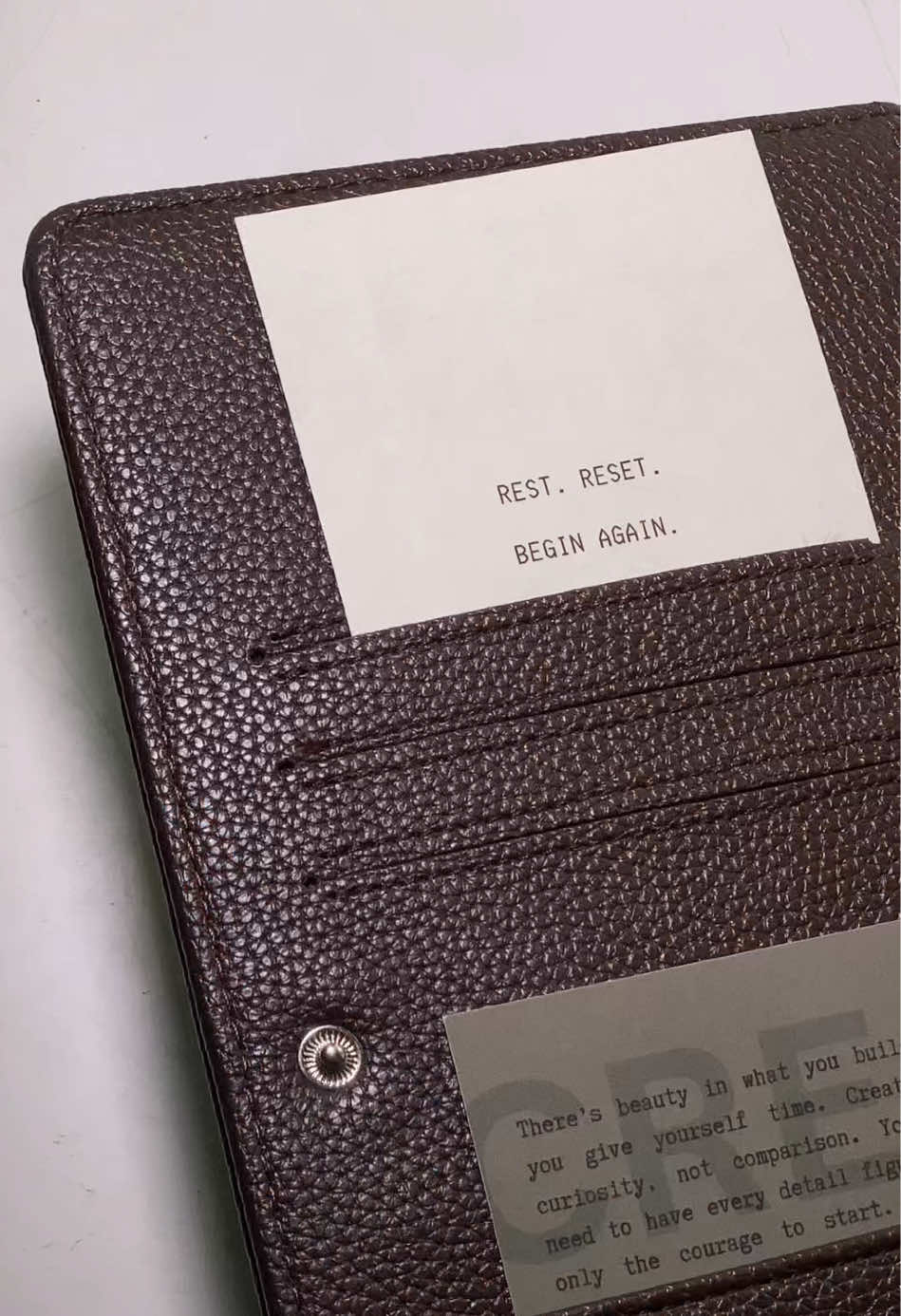 New Chapter, New Page. 📃  Portfolio, Inserts and Affirmation Cards are all @LeBeau Paper Co.  #lebeaupaperco #plannertok #planners #leatherplanner #discboundplanner 