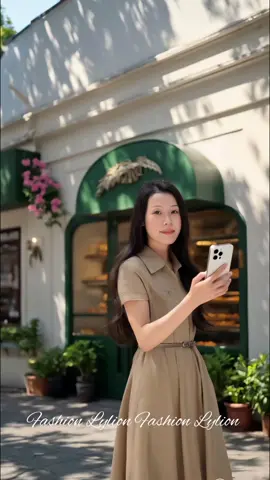 Đầm sơ mi có túi màu be nâu kèm thắt lưng #thoitrangnu #damsomi #damkemthatlung #fashionlylion  #damdai 