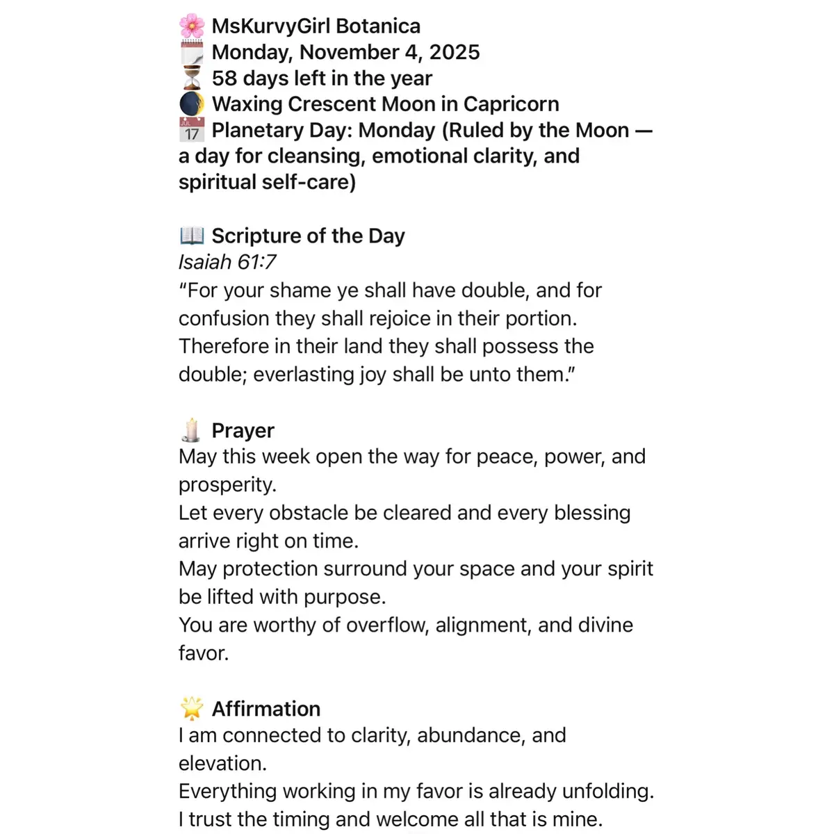 ✨ New week. New moon. New momentum. It’s a powerful time to cleanse, recharge, and reset. Focus your energy, set your intentions, and align with your vision. #MsKurvyGirlBotanica #BaytownTexas #SpiritualBusiness #MoonMagic #HealingEnergy     