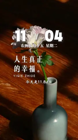 今天是11月4日，星期二，早安。 人生真正的幸福，莫过于细水长流的安稳，柴米油盐的踏实。无论你此刻收入多少、前路甜苦，只要身体健康，家人朋友平安顺遂，便是此生最大的圆满与幸福。新的一天，祝你顺利…加油！