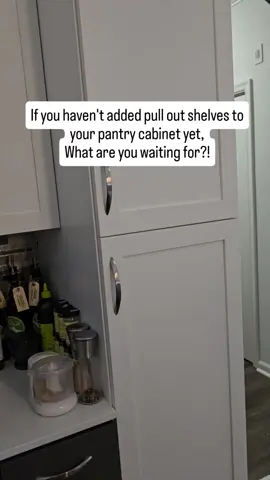 These pull out drawers are a game changer for deep pantries! And how clean and streamlined do they look?😍 #PantryOrganization #PullOutShelves #KitchenOrganization #KitchenHacks #HomeHacks 