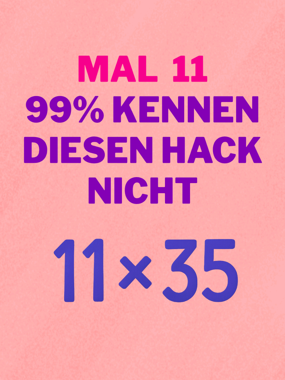 ⬇️So funktioniert das Mathe-Wunder mit der Zahl 11 ⬇️ ❤️Es gibt einen genialen Trick, wenn dein Kind ohne Taschenrechner im Kopf 11 mal eine zweistellige Zahl rechnen soll. 🧡Beispiel: 11 × 12 Den Zehner schreibst du vorne hin, den Einer hinten. Für die Lücke in der Mitte addierst du Zehner + Einer. ➡️ Also: 1 | (1+2) | 2 → 132 💛Noch ein Beispiel: 11 × 42 4 vorne, 2 hinten und 4 + 2 = 6 kommt in die Mitte. ➡️ Ergebnis: 462 💚Jetzt wird’s spannender:  11 × 58 5 vorne, 8 hinten, und 5 + 8 = 13. ❌Aber 13 kann so nicht stehen bleiben! ✅Also den Zehner übertragen → 638 💙Und wie funktioniert das Ganze bei dreistelligen Zahlen? Ganz einfach: das Prinzip bleibt, du wendest es nur zweimal an: 💜 Beispiel: 11 × 123 🔺 Der Hunderter bildet die erste Stelle, 🔺 der Einer die letzte, 🔺 Dazwischen: 🔸 Hunderter + Zehner → zweite Stelle 🔸 Zehner + Einer → dritte Stelle 💛Beispiel: 11 × 316 3 nach vorne, 6 nach hinten, 3 + 1 = 4 → zweite Stelle, 1 + 6 = 7 → dritte Stelle. ➡️ Ergebnis: 3476 💚Achtung bei Überträgen! ⚠️ 11 × 479 4 nach vorne, 9 nach hinten, 4 + 7 = 11, 7 + 9 = 16. Das geht so natürlich nicht direkt. Mit Zehnerübertrag ergibt sich: 4 | 11 | 16 | 9 ❌→ 5269 ✅ 💡 Klingt verrückt?  Das ist reine Mathe-Logik.🙃 LG Ina ➡️P.S.: Den 