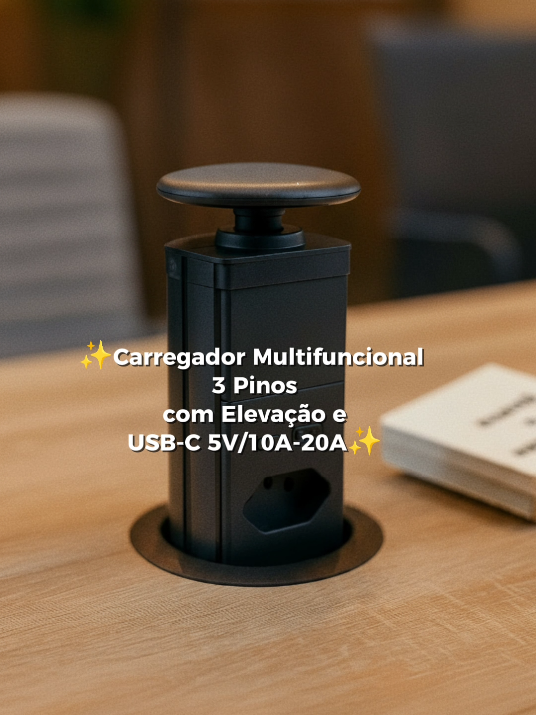 Instale praticidade e energia na sua mesa: tomada de elevação com USB-C!#TomadaDeMesa #CarregadorMultifuncional #USBTypeC #CarregamentoRápido #HomeOffice