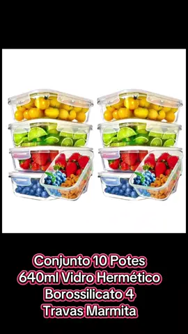 #Conjunto 10 Potes  640ml Vidro Hermético  Borossilicato 4  Travas Marmita 