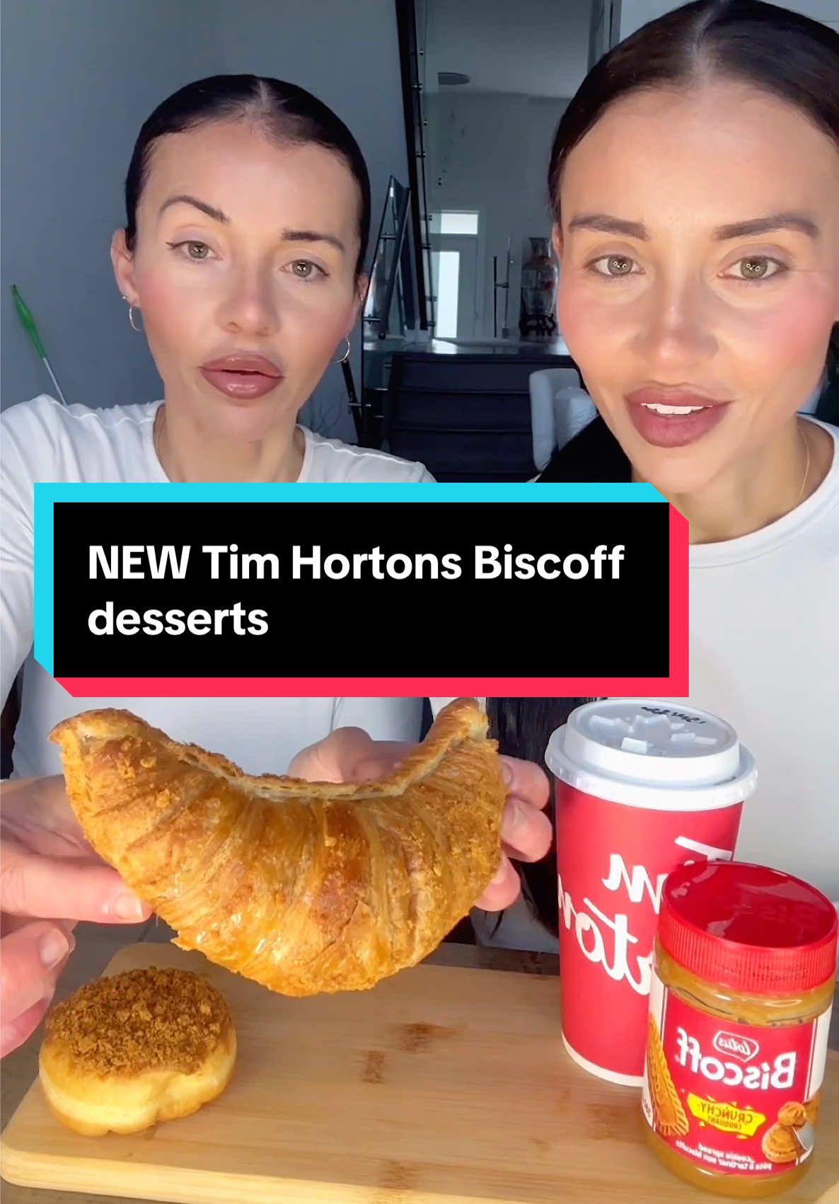 Trying the NEW Tim Hortons Biscoff desserts 🥐 🍩 Biscoff Boston cream donut & Biscoff croissant 😍 @Tim Hortons  #timhortons #biscoff #tastetest #desserts #fyp @Biscoff 