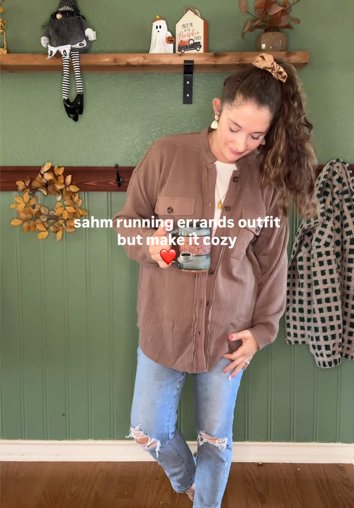 Comfy layers, errands on the list, and my favorite waffle knit linked in shop. ☕️🤎 #cozyootd #sahmstyle #sahmoutfit #tiktokcreatorpicks #waffleknit 