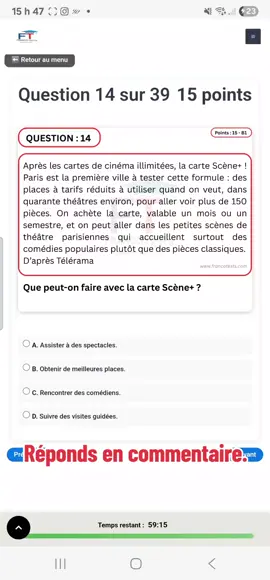 🧠 Teste ton niveau de compréhension écrite TCF 🇫🇷 Lis bien le texte et choisis la bonne réponse ! 📖 Tu crois avoir la bonne ? 😏 Mets ta réponse en commentaire 👇 Entraîne-toi tous les jours sur francotests.com 💪 #TCF #FrancaisFacile #TestDeFrancais #ImmigrationCanada #ApprendreLeFrancais @Learn French with Pierre! 