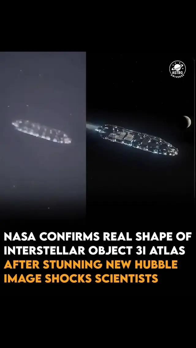 It’s official, NASA has confirmed the real shape of 3I/ATLAS, and the discovery has shocked astronomers around the world. The mysterious interstellar visitor, once thought to be just another comet, has revealed an entirely different and unexpected structure in the latest high-resolution image captured by the Hubble Space Telescope. According to NASA scientists, 3I/ATLAS appears to have an elongated, almost ship-like form surrounded by a glowing cocoon of dust. The new data confirms that this object is not just active but also unlike any comet ever observed. When Hubble captured it in July 2025, 3I/ATLAS was more than 277 million miles from Earth, yet its activity was so strong that it resembled a living engine in deep space. The object’s tail now stretches far beyond early estimates, streaming with volatile materials reacting to sunlight. Astronomers say the comet’s core could measure between 320 metres and 5.6 kilometres, making it a truly massive interstellar traveller. The discovery marks 3I/ATLAS as only the third confirmed interstellar object to pass through our Solar System, following the mysterious ‘Oumuamua and 2I/Borisov. What’s even more fascinating is the speculation surrounding its shape. Some researchers describe it as “unusually symmetrical,” while others suggest the structure could have been reshaped by intense solar radiation, or possibly something even stranger. As theories flood online, people are calling it “the real alien mothership of 2025.” NASA continues to study 3I/ATLAS closely, hoping to uncover its origin and chemical secrets before it disappears into the cosmic dark once again. Whatever it truly is, one thing is clear, 3I/ATLAS has rewritten what we thought we knew about interstellar visitors. #3IATLAS #NASADiscovery #AlienMothership #SpaceNews #HubbleTelescope #InterstellarComet #fblifestyle 
