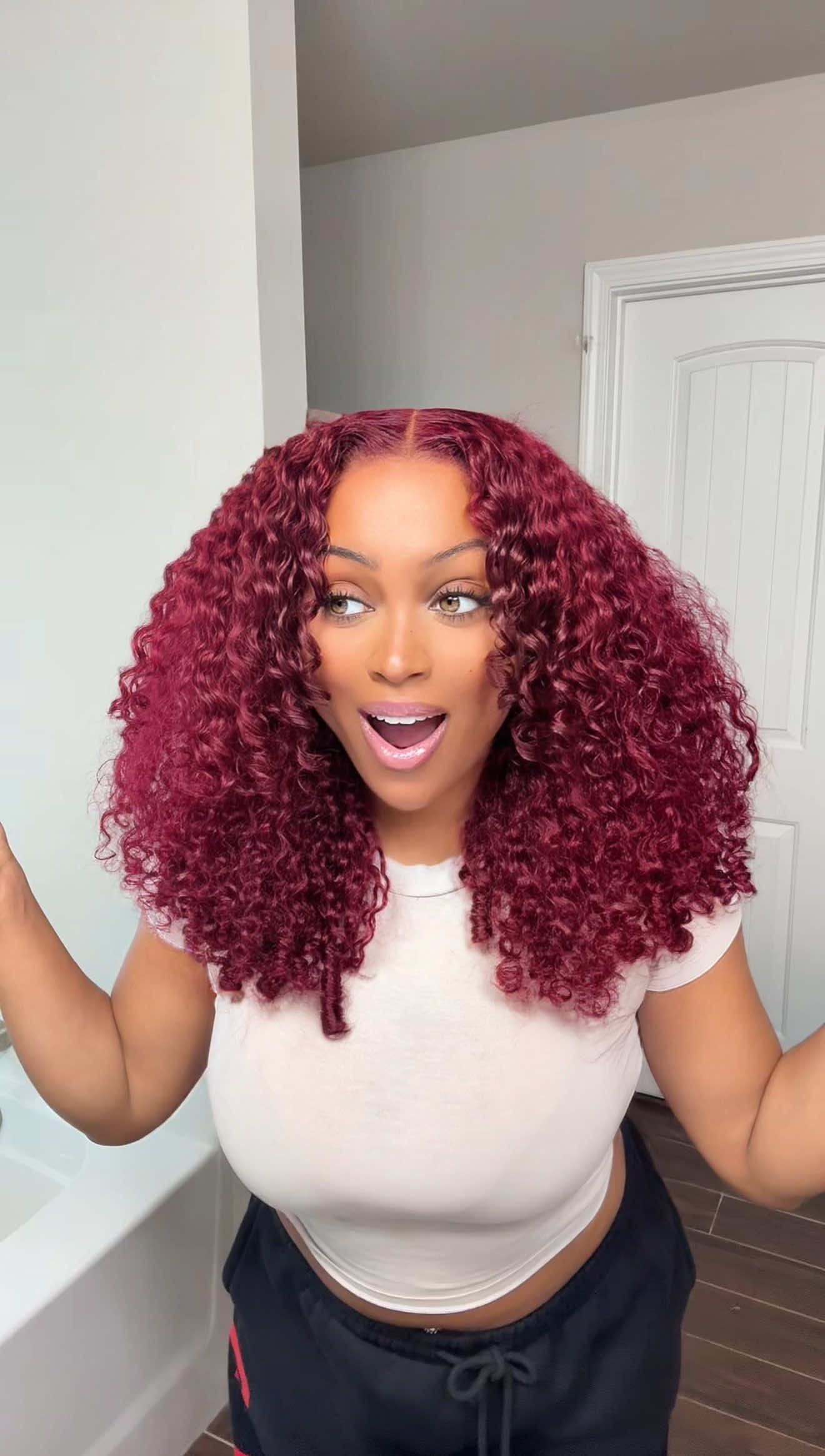 Ain’t NEVAAA see Burmese Curly hair that look like this! 🍒😮‍💨😍 @CurlyMe Hair  Hair: CurlyMe 99J Burgundy Color Burmese Curly Glueless Wig Pre Cut 9x6 Lace Snug Fit Wear Go Glueless Wig • Click the orange shopping cart to get it! 🛒🧡⬇️ #curlymehair #burgundyhair #burmesecurly #burmesecurlyhair #curlyhairroutine 