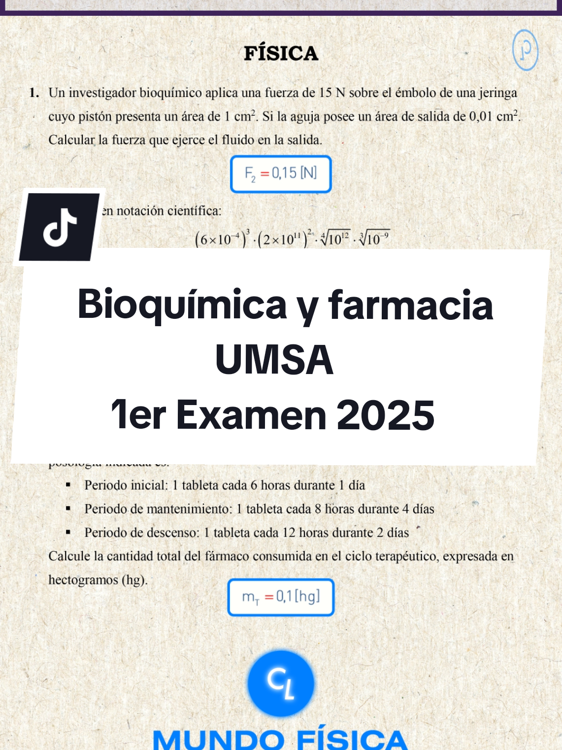 Examen de admisión para la facultad de ciencias farmacéuticas y bioquímicas, primer examen. universidad mayor de San Andrés #examendeadmisión #bioquimicayfarmacia #umsa #fisica #lapaz_bolivia🇧🇴 