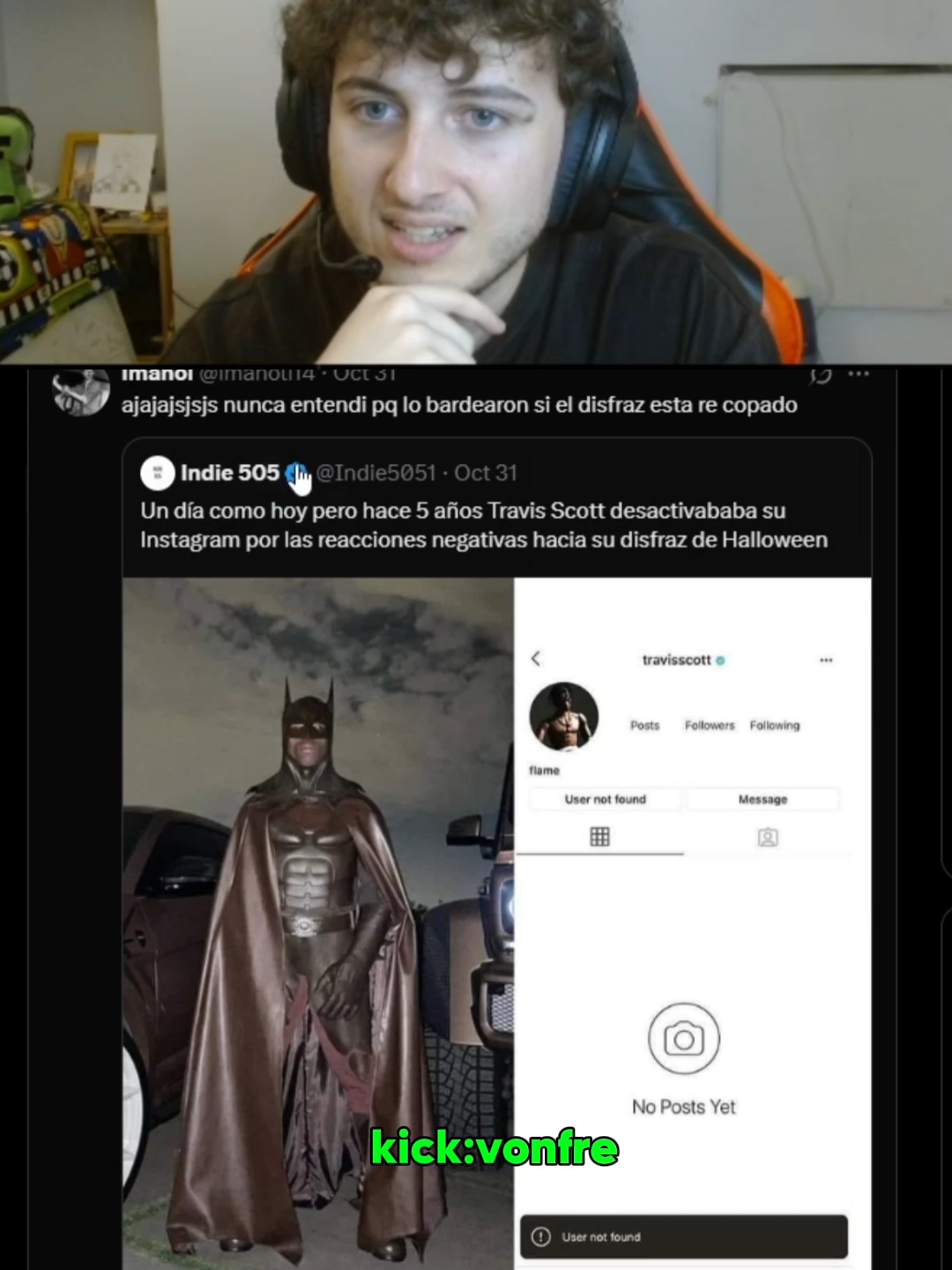 EL MEJOR DISFRAZ DE LA HISTORIA #clips #stream #travisscott #halloween #batman #vonfre