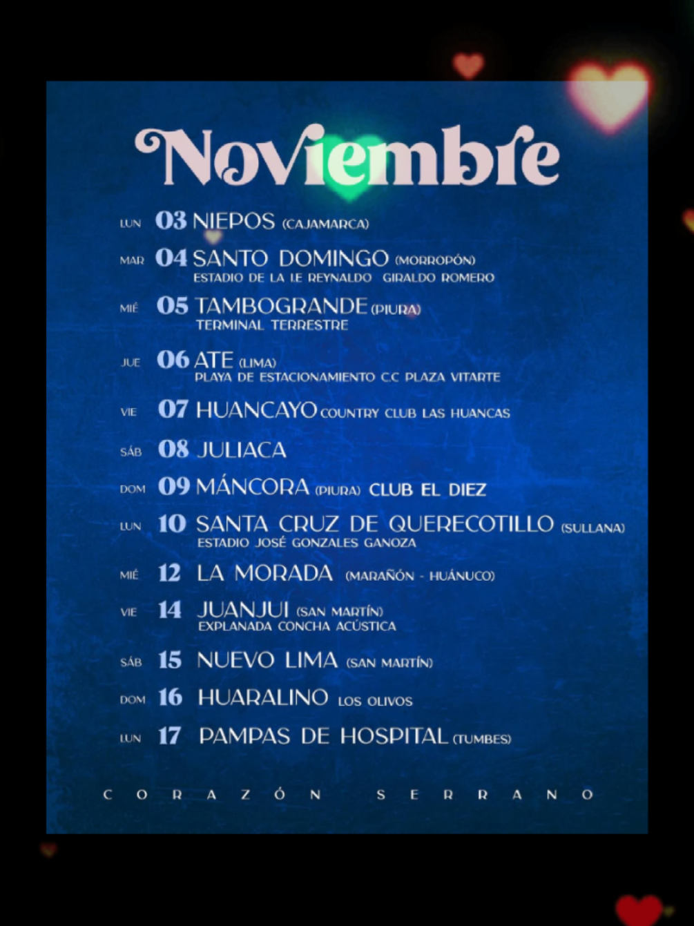 PRÓXIMAS PRESENTACIONES @Corazón Serrano Perú #kiaralozano #analucía #corazonserrano #yrmaguerrero #cielito 