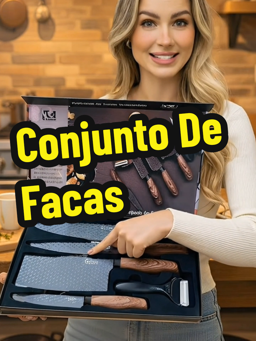 🔪Conjunto de Facas completo com faca do chefe, cutelo, descascador e tesoura multiuso   Aço inoxidável com lâmina durável Cabo firme e design elegante   🔥 De R$119 por menos de R$50 na oferta relâmpago #tiktokshop1111br #tiktokshopblackfridaybr  #conjuntodefaca #kitdefacas #tiktokshop   