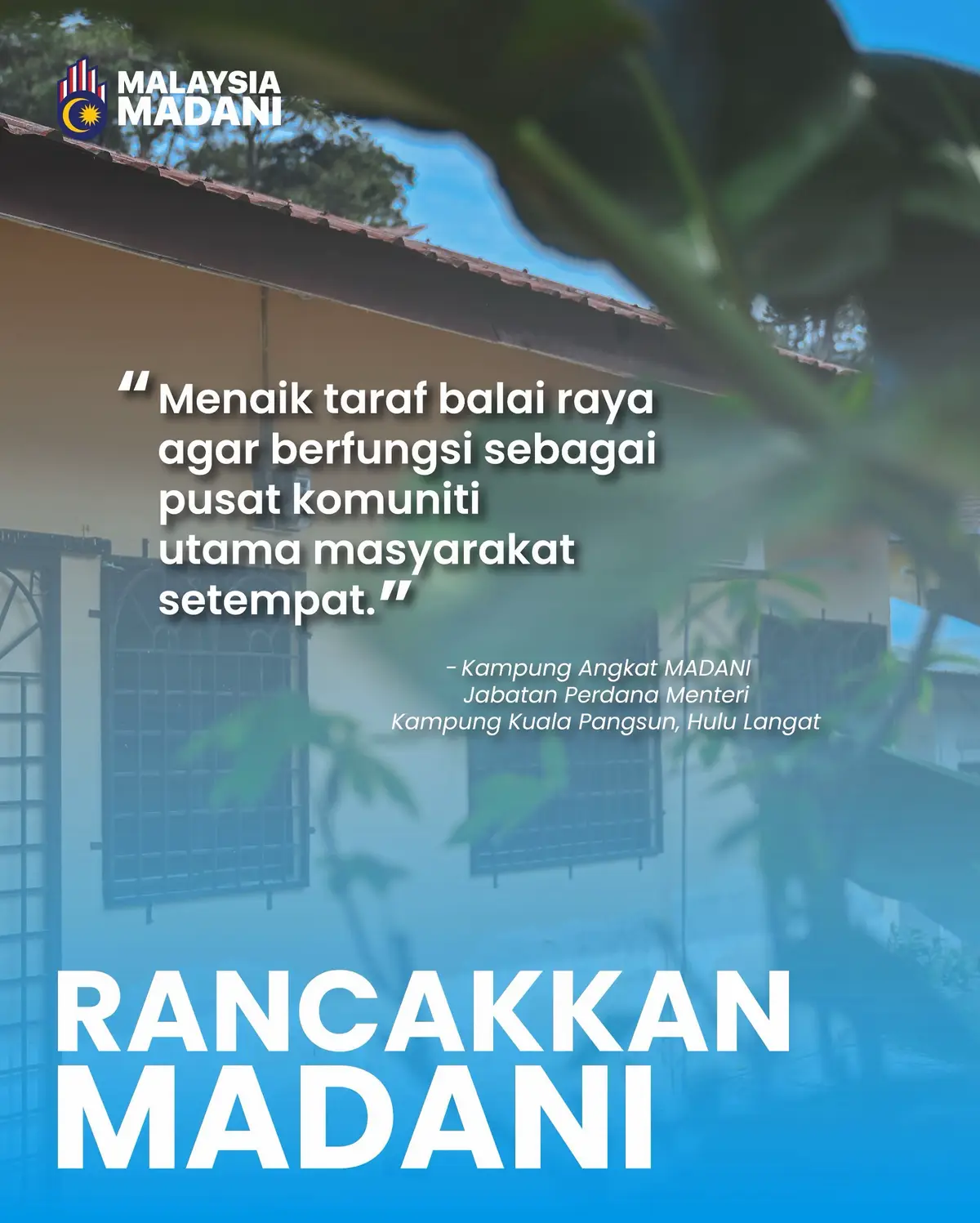 Projek menaik taraf Balai Raya Kampung Kuala Pangsun, Hulu Langat telah dilaksanakan dengan jayanya sebagai usaha mewujudkan pusat komuniti utama yang lebih selesa dan berdaya fungsi. Inisiatif di bawah Program Kampung Angkat MADANI ini bukan sahaja memperkukuh peranan balai raya sebagai nadi kepada aktiviti sosial dan kemasyarakatan, malah mencerminkan komitmen Jabatan Perdana Menteri dalam memperkasa kesejahteraan rakyat di peringkat komuniti setempat. Foto oleh: Nurshahnaz Fazlie bin Shahrizal (UKK JPM) #JabatanPerdanaMenteri #RancakkanMADANI #MalaysiaMADANI #MADANIBekerja #TaatSetia  @shamsulazriabubakar 