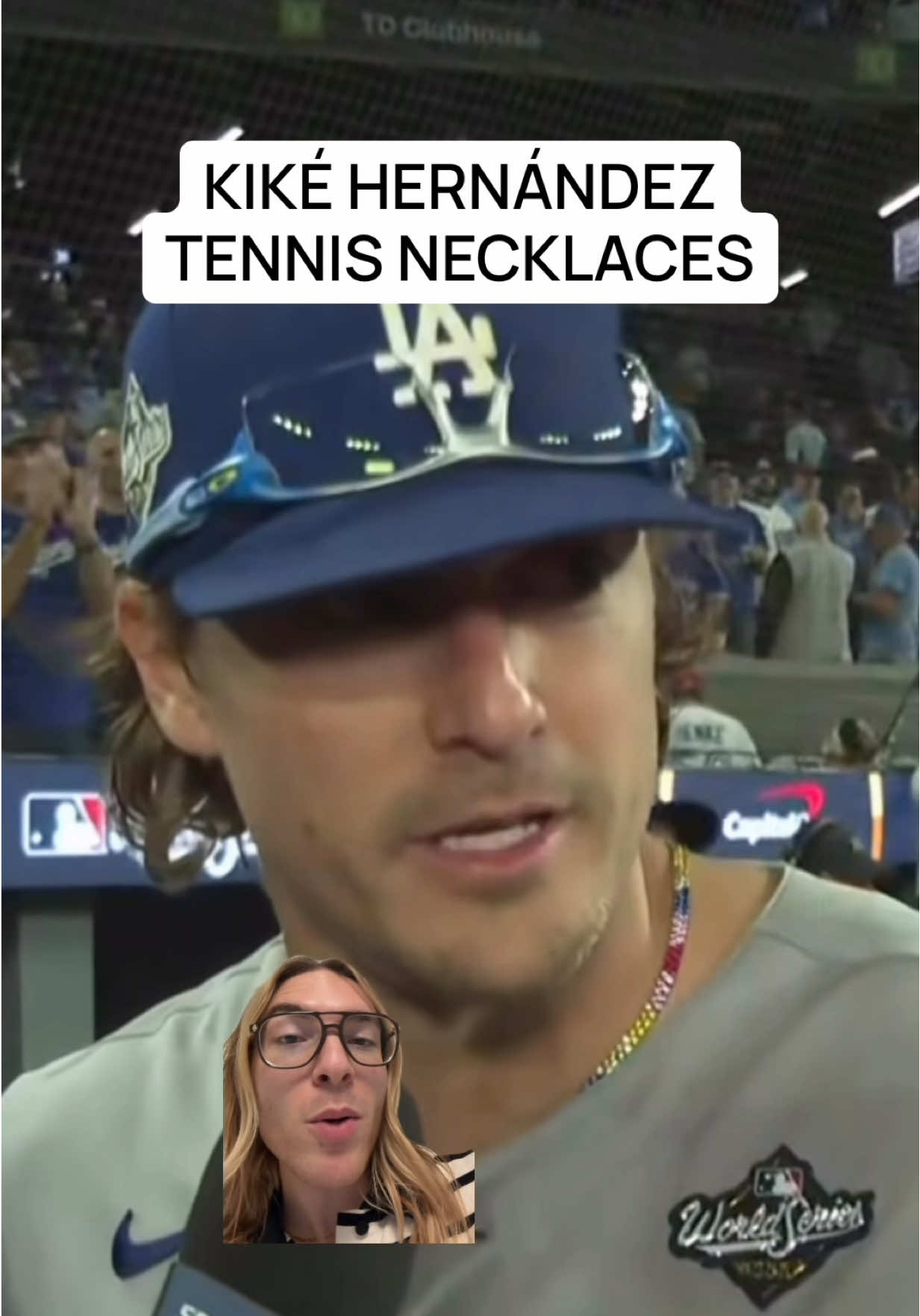 Kiké Hernández and his tennis necklaces!  #kikehernandez #dodgers #jewelry #tennisnecklace #WorldSeries  @Los Angeles Dodgers @Happy Jewelers 