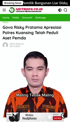Maling Teriak Maling Gova Riski Pratama anak dari stafsus bupati (Armi Chaniago) adalah Aktor Utama pelaku tambang di kebun Pemda Kuansing. Dia pemegang tunggal Kontrak kebun Pemda yang kini habis diporak porandakkan. Namun Herannya,Pihak kepolisian resor kuansing tidak tau atau pura pura tidak tau siapa pelaku tambang di kebun pemda kuansing.informasi yang beredar gova Riski Pratama ini memberikan setoran besar ke salah satu oknum Polisi di Polres Kuansing makanya pihak polres pura-pura tidak tau siapa dalang dari hancurnya kebun Pemda tersebut. #kuansingviral #beritaviraltiktok #poldariau #humaspolreskuansing