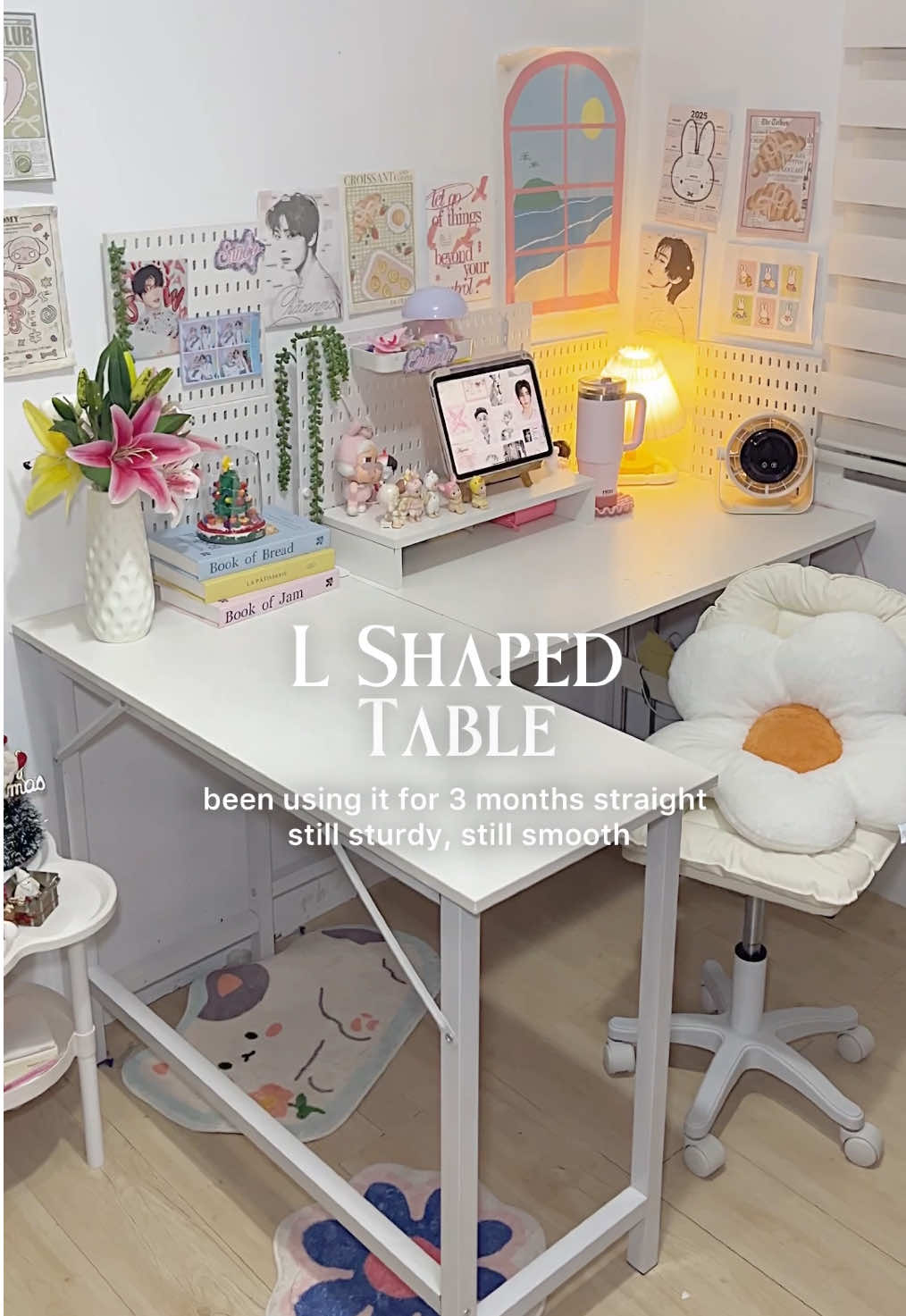 L Shaped Table : been using it for 3 months straight - still sturdy, still smooth ✨🌷#lshapedtable #table #fyp #sturdy #desk 